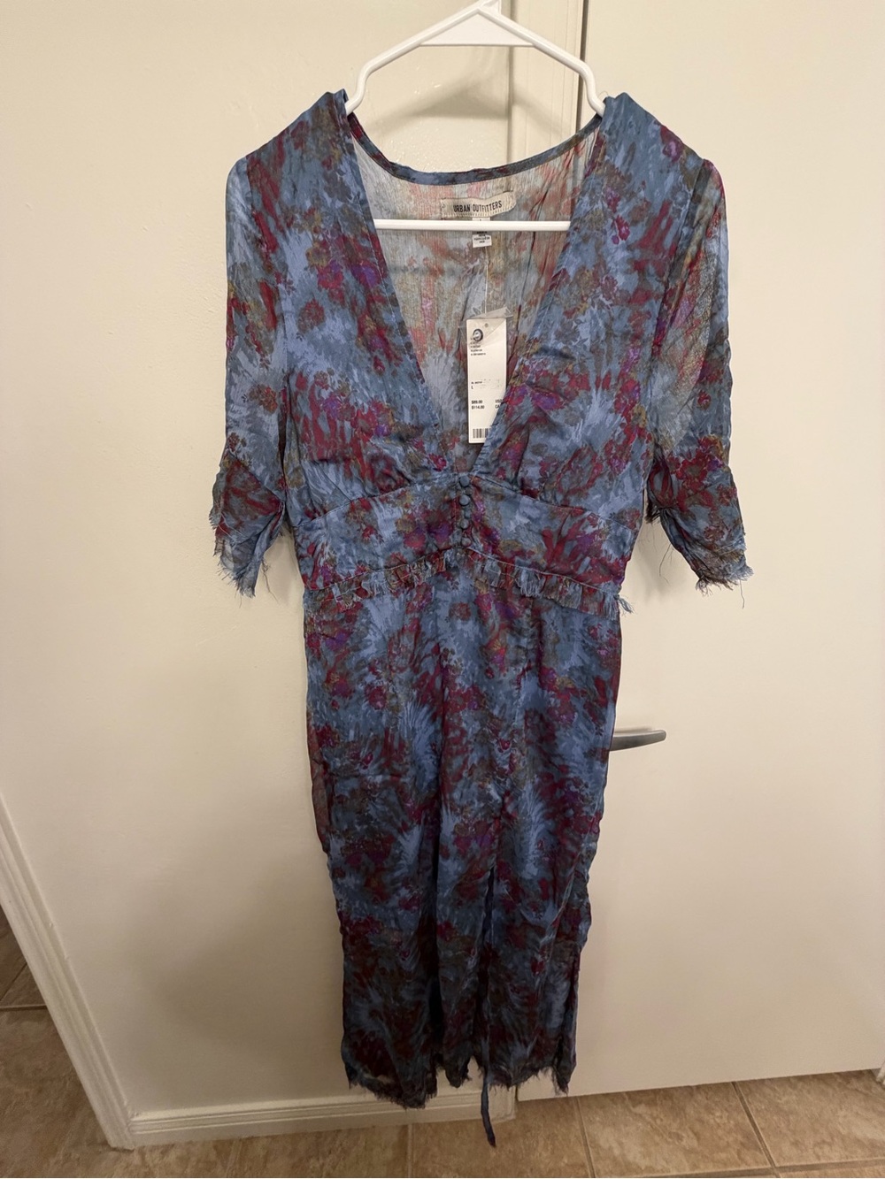 NWT Urban Outfitters Florence Chiffon Midi Dress Blue Purple Floral Size Large - Picture 2 of 12